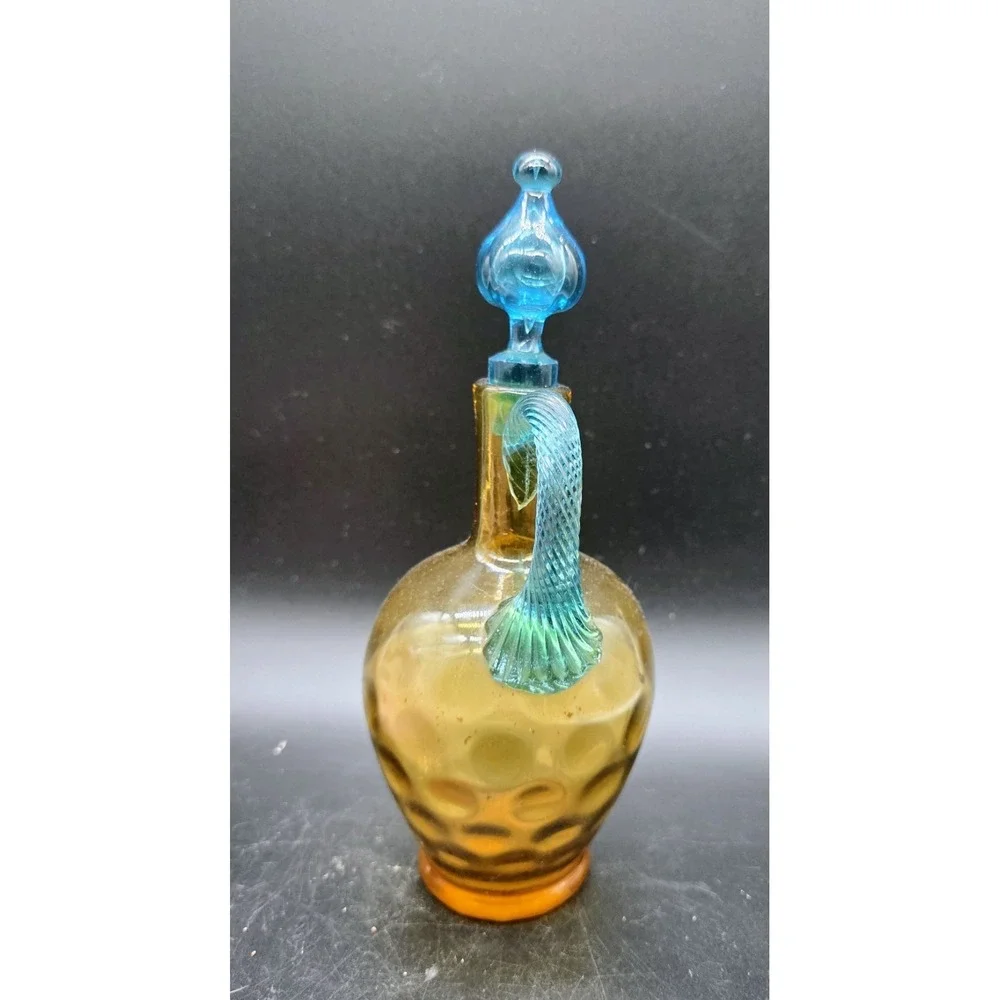 Vintage French George Sand Glass Thumbprint Cruet Pitcher Maganese UV Glow 9